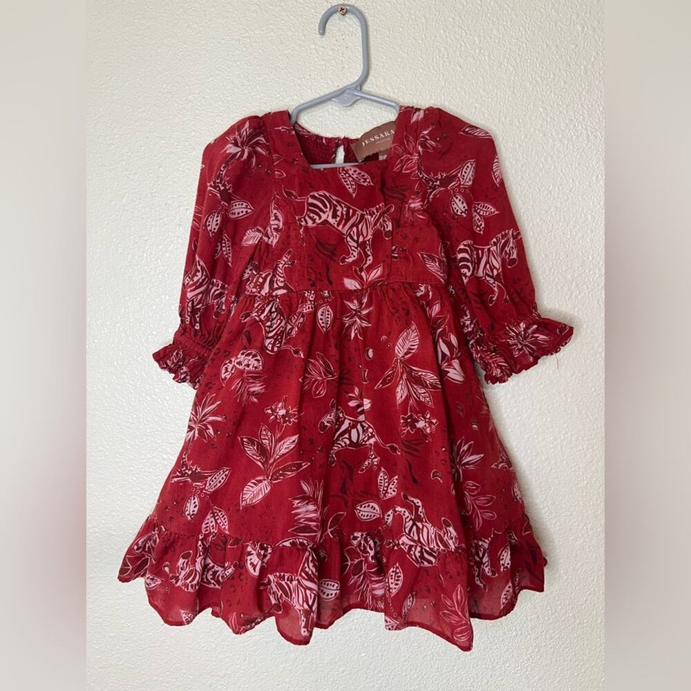 JessaKae Meri red zebra palm tree smocked dress 12-18months